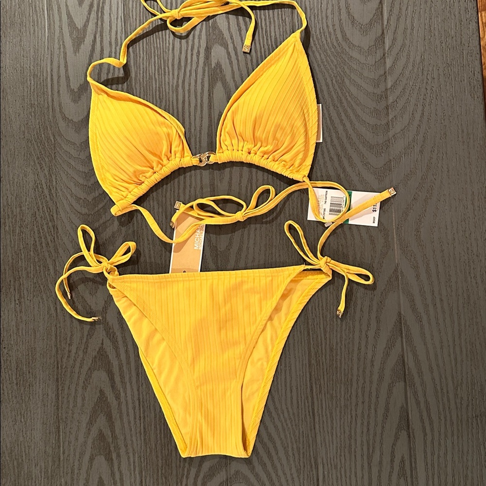 Michael Kors Yellow Ribbed String Bikini Set - Picture 2 of 11